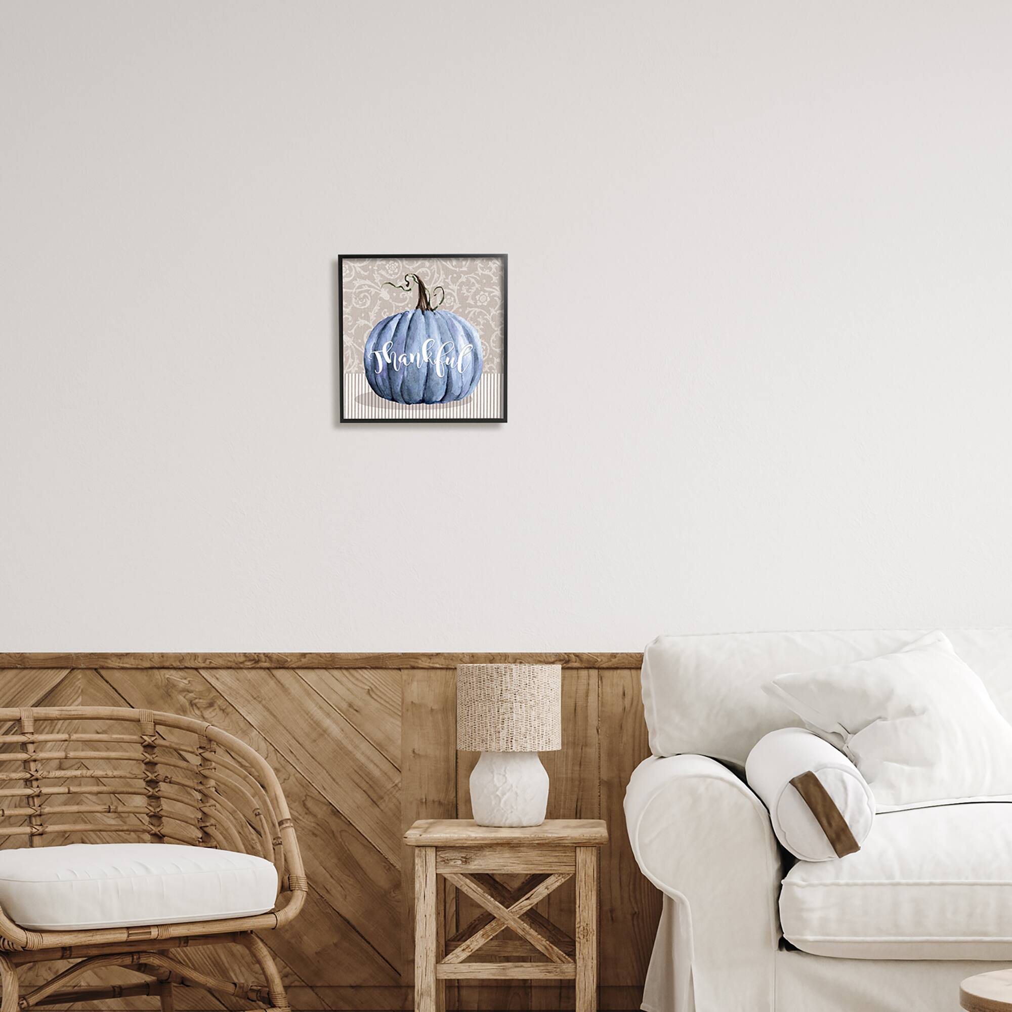 Stupell Industries Thankful Patterned Fall Pumpkin Framed Giclee Art